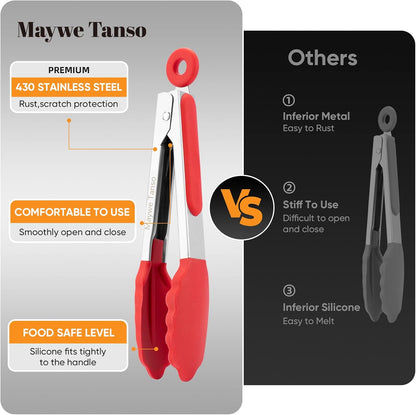 12-Inch Kitchen Tongs for Cooking with Silicone Tip,Black | 600℉ Heat-Resistant,Stainless Steel Locking Cooking Tongs Food Tongs for BBQ/Cooking/Salad/Serving Food,Heavy Duty,Non-Stick