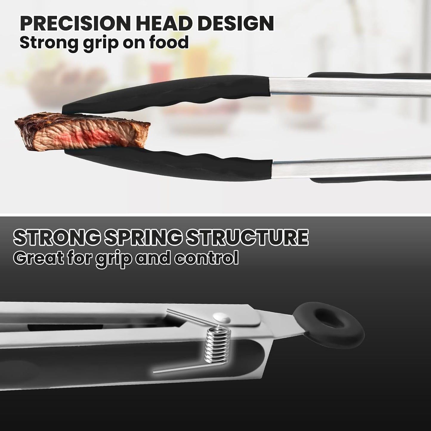 12-Inch Kitchen Tongs for Cooking with Silicone Tip,Black | 600℉ Heat-Resistant,Stainless Steel Locking Cooking Tongs Food Tongs for BBQ/Cooking/Salad/Serving Food,Heavy Duty,Non-Stick