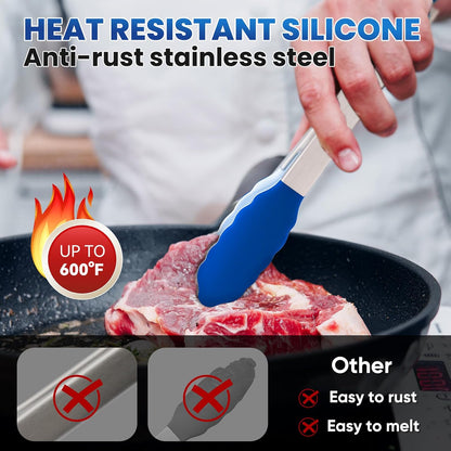 12-Inch Kitchen Tongs for Cooking with Silicone Tip,Black | 600℉ Heat-Resistant,Stainless Steel Locking Cooking Tongs Food Tongs for BBQ/Cooking/Salad/Serving Food,Heavy Duty,Non-Stick