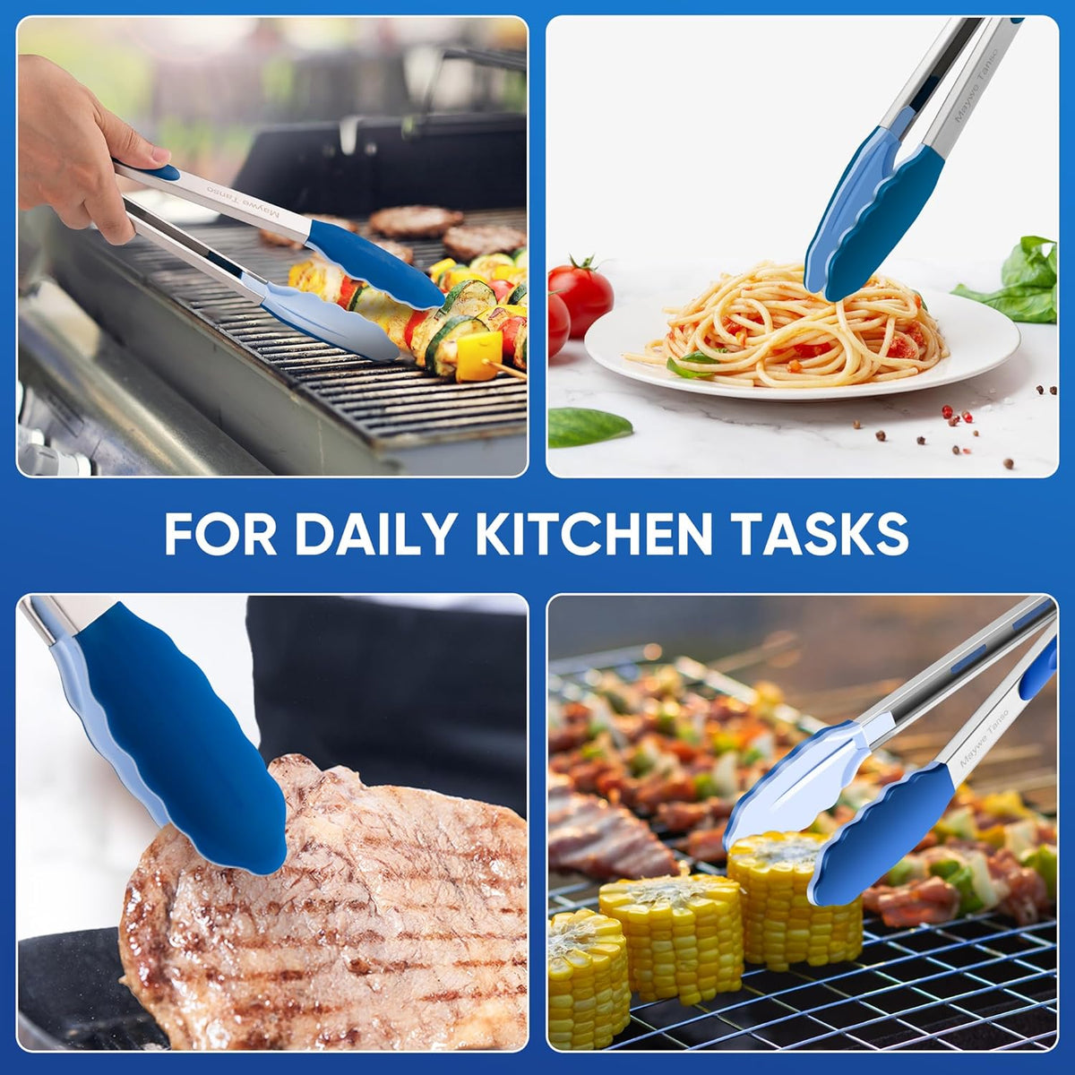 12-Inch Kitchen Tongs for Cooking with Silicone Tip,Black | 600℉ Heat-Resistant,Stainless Steel Locking Cooking Tongs Food Tongs for BBQ/Cooking/Salad/Serving Food,Heavy Duty,Non-Stick