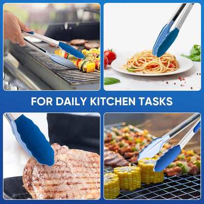 12-Inch Kitchen Tongs for Cooking with Silicone Tip,Black | 600℉ Heat-Resistant,Stainless Steel Locking Cooking Tongs Food Tongs for BBQ/Cooking/Salad/Serving Food,Heavy Duty,Non-Stick