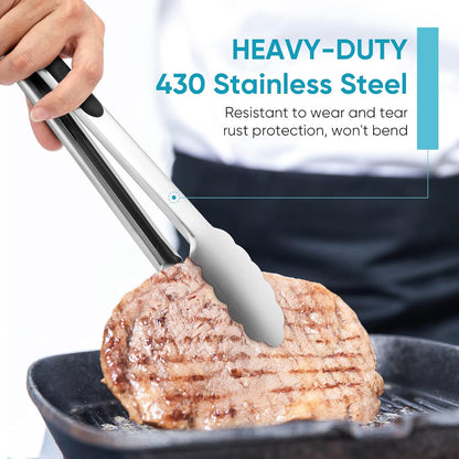 12-Inch Kitchen Tongs for Cooking with Silicone Tip,Black | 600℉ Heat-Resistant,Stainless Steel Locking Cooking Tongs Food Tongs for BBQ/Cooking/Salad/Serving Food,Heavy Duty,Non-Stick