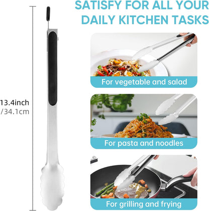 12-Inch Kitchen Tongs for Cooking with Silicone Tip,Black | 600℉ Heat-Resistant,Stainless Steel Locking Cooking Tongs Food Tongs for BBQ/Cooking/Salad/Serving Food,Heavy Duty,Non-Stick