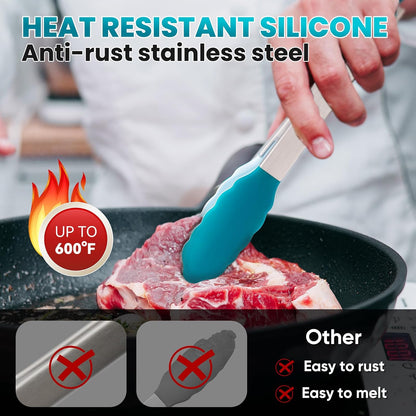 12-Inch Kitchen Tongs for Cooking with Silicone Tip,Black | 600℉ Heat-Resistant,Stainless Steel Locking Cooking Tongs Food Tongs for BBQ/Cooking/Salad/Serving Food,Heavy Duty,Non-Stick