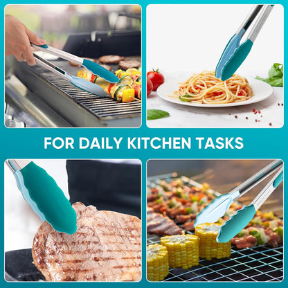 12-Inch Kitchen Tongs for Cooking with Silicone Tip,Black | 600℉ Heat-Resistant,Stainless Steel Locking Cooking Tongs Food Tongs for BBQ/Cooking/Salad/Serving Food,Heavy Duty,Non-Stick