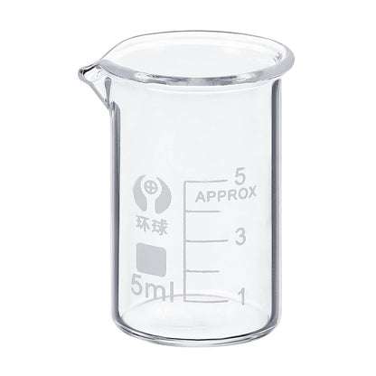 5ml Low Form Glass Beaker, 3.3 Borosilicate Glass Graduated Printed Scale Measuring Cups with Spout for Kitchen Lab Liquids Transit Boiling