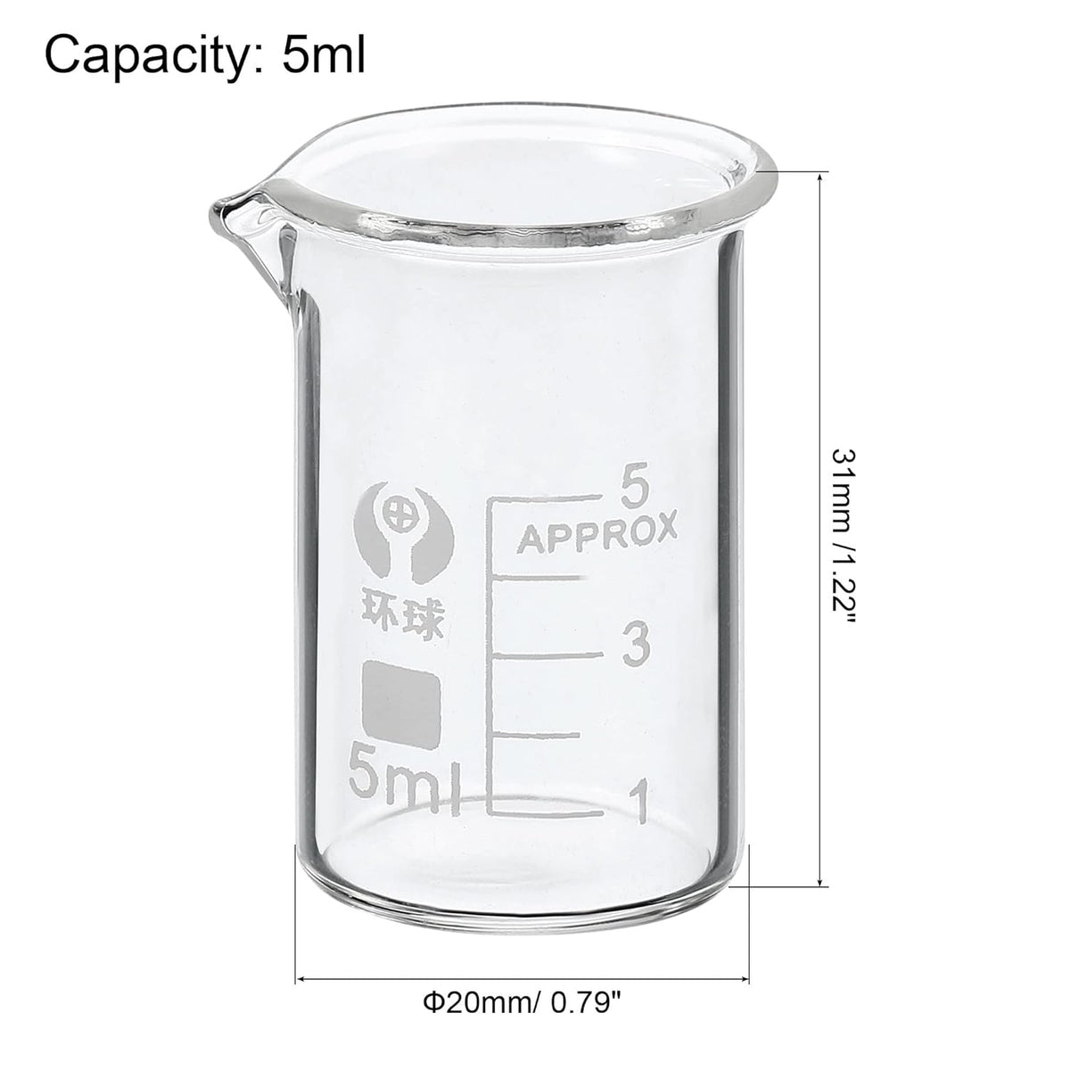 5ml Low Form Glass Beaker, 3.3 Borosilicate Glass Graduated Printed Scale Measuring Cups with Spout for Kitchen Lab Liquids Transit Boiling