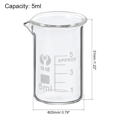 5ml Low Form Glass Beaker, 3.3 Borosilicate Glass Graduated Printed Scale Measuring Cups with Spout for Kitchen Lab Liquids Transit Boiling