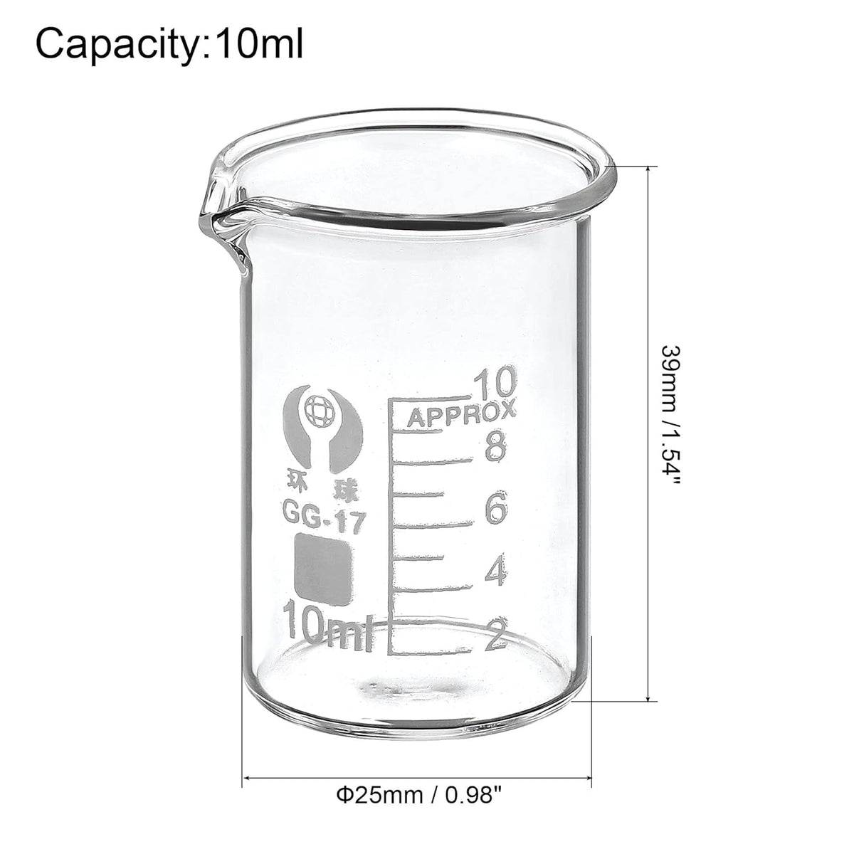 5ml Low Form Glass Beaker, 3.3 Borosilicate Glass Graduated Printed Scale Measuring Cups with Spout for Kitchen Lab Liquids Transit Boiling