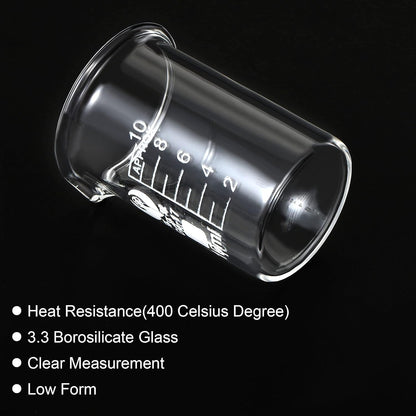 5ml Low Form Glass Beaker, 3.3 Borosilicate Glass Graduated Printed Scale Measuring Cups with Spout for Kitchen Lab Liquids Transit Boiling