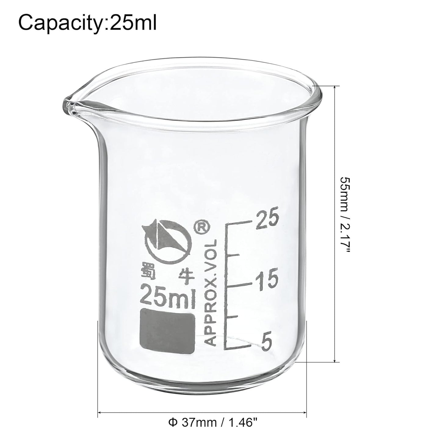 5ml Low Form Glass Beaker, 3.3 Borosilicate Glass Graduated Printed Scale Measuring Cups with Spout for Kitchen Lab Liquids Transit Boiling
