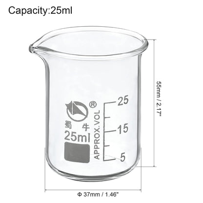 5ml Low Form Glass Beaker, 3.3 Borosilicate Glass Graduated Printed Scale Measuring Cups with Spout for Kitchen Lab Liquids Transit Boiling
