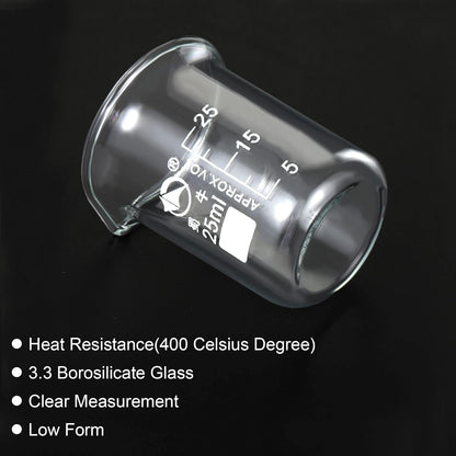 5ml Low Form Glass Beaker, 3.3 Borosilicate Glass Graduated Printed Scale Measuring Cups with Spout for Kitchen Lab Liquids Transit Boiling