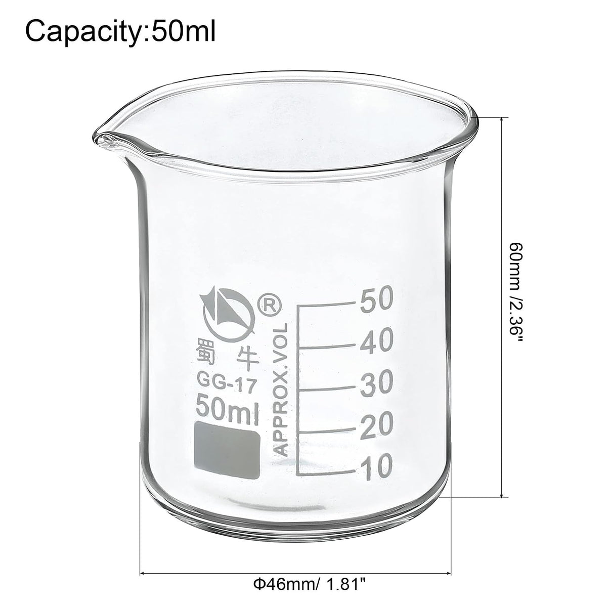 5ml Low Form Glass Beaker, 3.3 Borosilicate Glass Graduated Printed Scale Measuring Cups with Spout for Kitchen Lab Liquids Transit Boiling