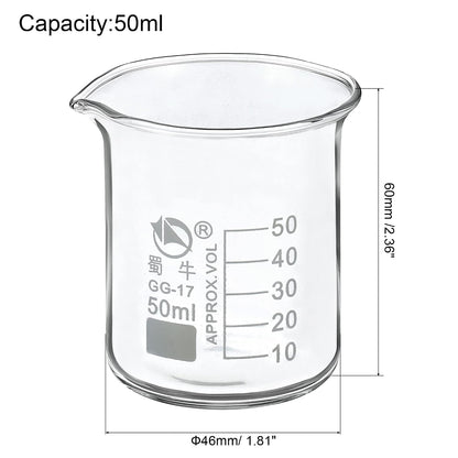 5ml Low Form Glass Beaker, 3.3 Borosilicate Glass Graduated Printed Scale Measuring Cups with Spout for Kitchen Lab Liquids Transit Boiling
