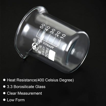 5ml Low Form Glass Beaker, 3.3 Borosilicate Glass Graduated Printed Scale Measuring Cups with Spout for Kitchen Lab Liquids Transit Boiling