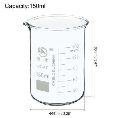 5ml Low Form Glass Beaker, 3.3 Borosilicate Glass Graduated Printed Scale Measuring Cups with Spout for Kitchen Lab Liquids Transit Boiling