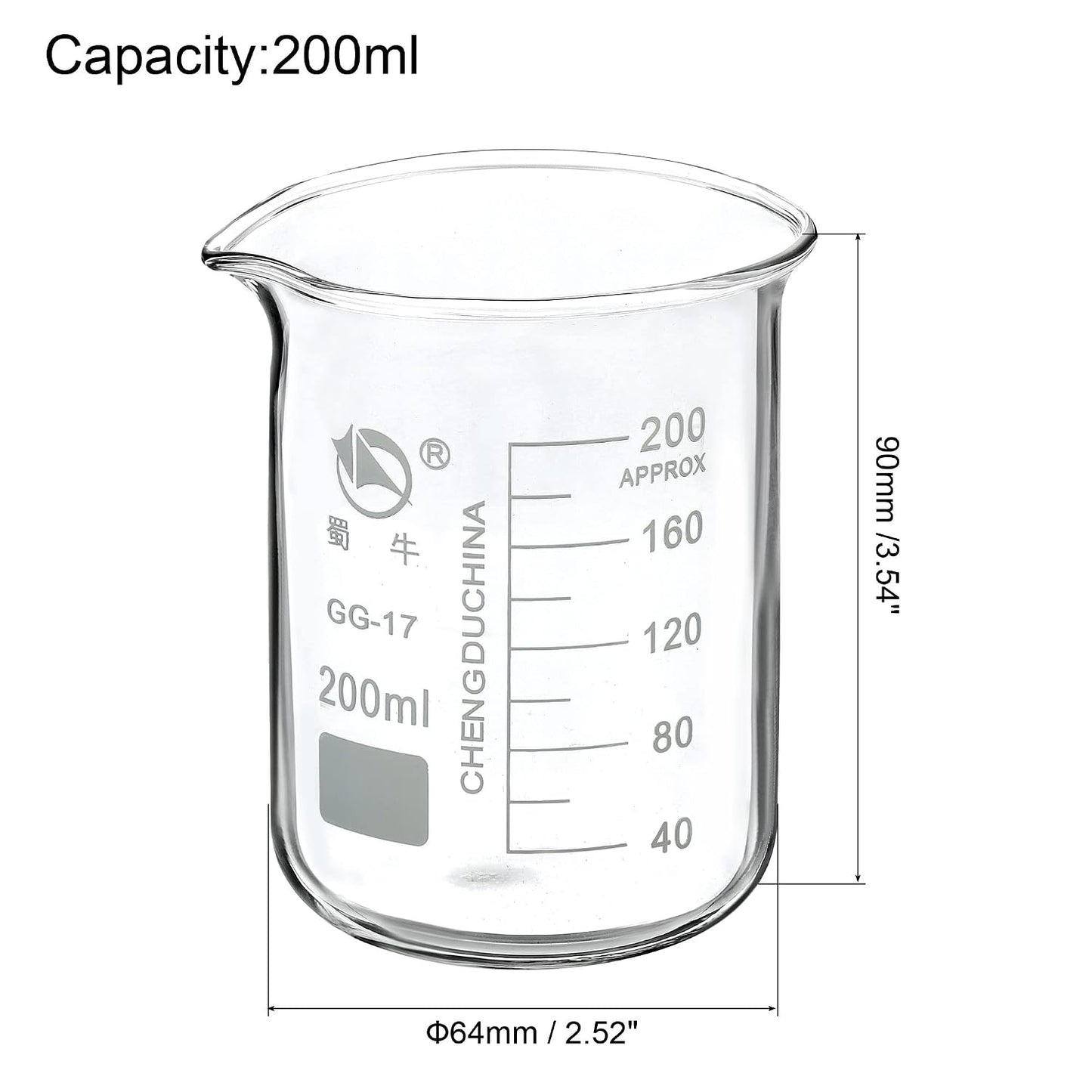 5ml Low Form Glass Beaker, 3.3 Borosilicate Glass Graduated Printed Scale Measuring Cups with Spout for Kitchen Lab Liquids Transit Boiling