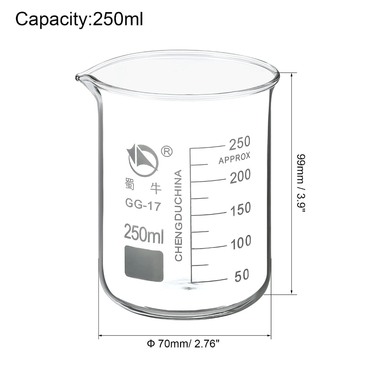 5ml Low Form Glass Beaker, 3.3 Borosilicate Glass Graduated Printed Scale Measuring Cups with Spout for Kitchen Lab Liquids Transit Boiling