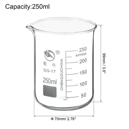 5ml Low Form Glass Beaker, 3.3 Borosilicate Glass Graduated Printed Scale Measuring Cups with Spout for Kitchen Lab Liquids Transit Boiling
