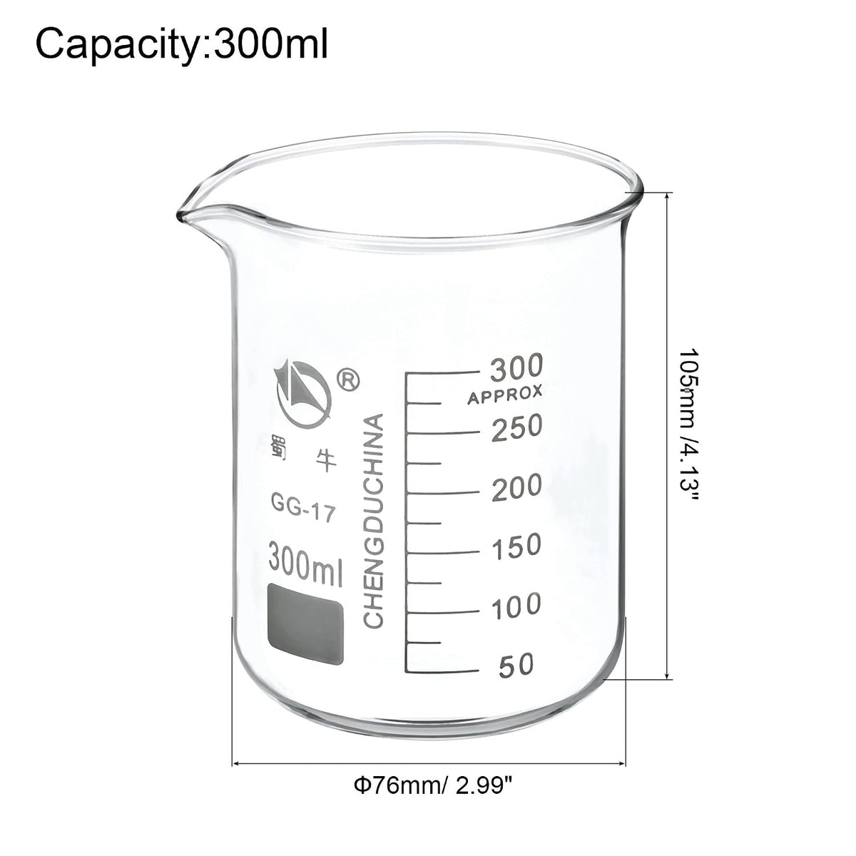 5ml Low Form Glass Beaker, 3.3 Borosilicate Glass Graduated Printed Scale Measuring Cups with Spout for Kitchen Lab Liquids Transit Boiling