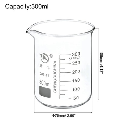 5ml Low Form Glass Beaker, 3.3 Borosilicate Glass Graduated Printed Scale Measuring Cups with Spout for Kitchen Lab Liquids Transit Boiling