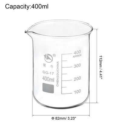 5ml Low Form Glass Beaker, 3.3 Borosilicate Glass Graduated Printed Scale Measuring Cups with Spout for Kitchen Lab Liquids Transit Boiling