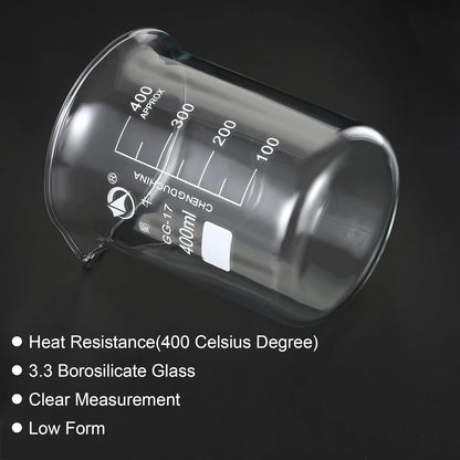 5ml Low Form Glass Beaker, 3.3 Borosilicate Glass Graduated Printed Scale Measuring Cups with Spout for Kitchen Lab Liquids Transit Boiling