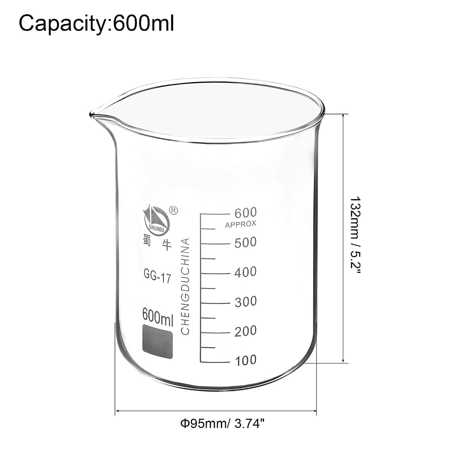 5ml Low Form Glass Beaker, 3.3 Borosilicate Glass Graduated Printed Scale Measuring Cups with Spout for Kitchen Lab Liquids Transit Boiling