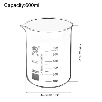 5ml Low Form Glass Beaker, 3.3 Borosilicate Glass Graduated Printed Scale Measuring Cups with Spout for Kitchen Lab Liquids Transit Boiling