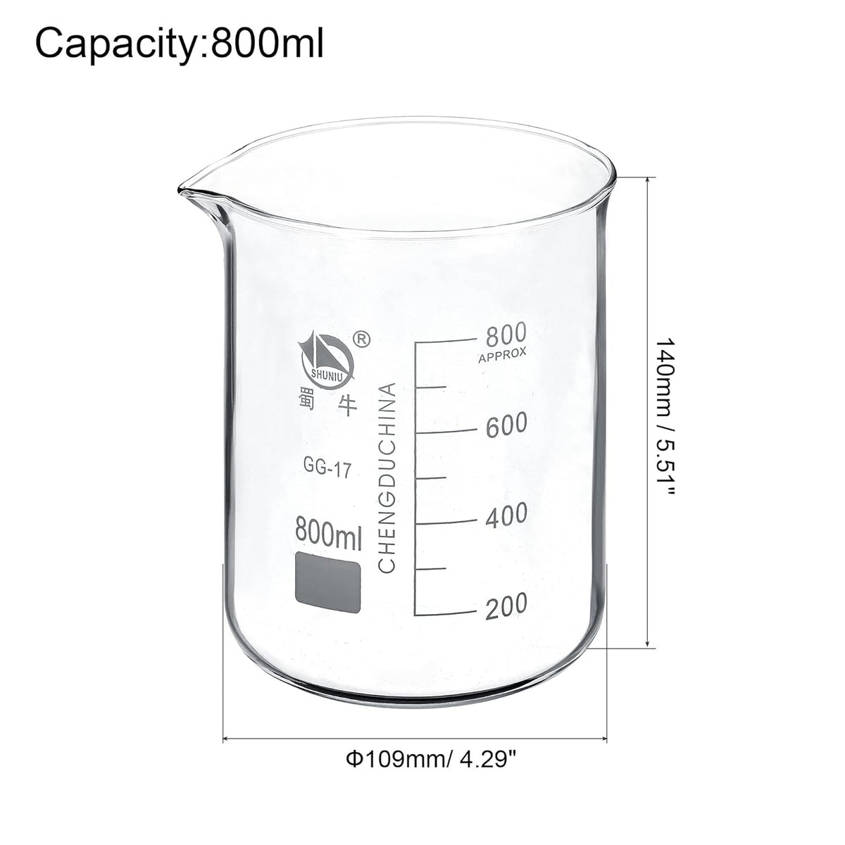 5ml Low Form Glass Beaker, 3.3 Borosilicate Glass Graduated Printed Scale Measuring Cups with Spout for Kitchen Lab Liquids Transit Boiling