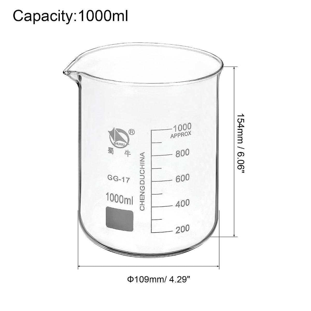5ml Low Form Glass Beaker, 3.3 Borosilicate Glass Graduated Printed Scale Measuring Cups with Spout for Kitchen Lab Liquids Transit Boiling