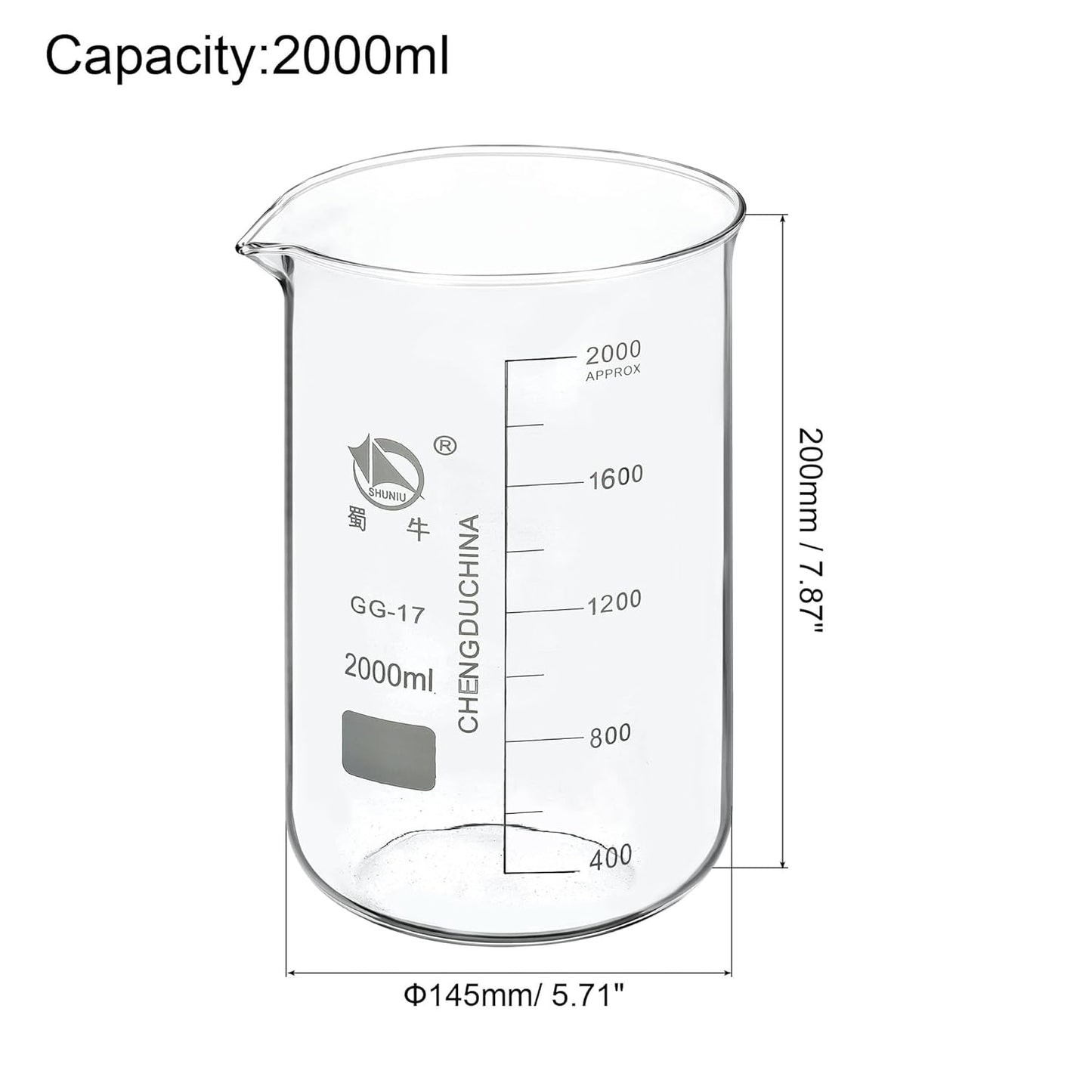 5ml Low Form Glass Beaker, 3.3 Borosilicate Glass Graduated Printed Scale Measuring Cups with Spout for Kitchen Lab Liquids Transit Boiling
