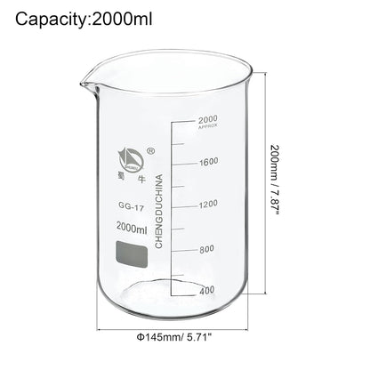 5ml Low Form Glass Beaker, 3.3 Borosilicate Glass Graduated Printed Scale Measuring Cups with Spout for Kitchen Lab Liquids Transit Boiling