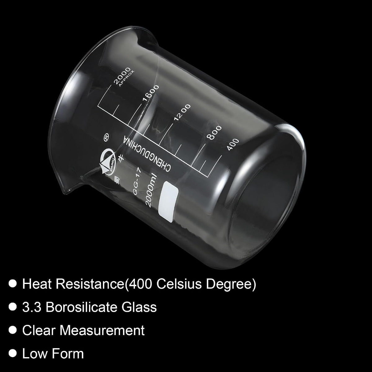 5ml Low Form Glass Beaker, 3.3 Borosilicate Glass Graduated Printed Scale Measuring Cups with Spout for Kitchen Lab Liquids Transit Boiling