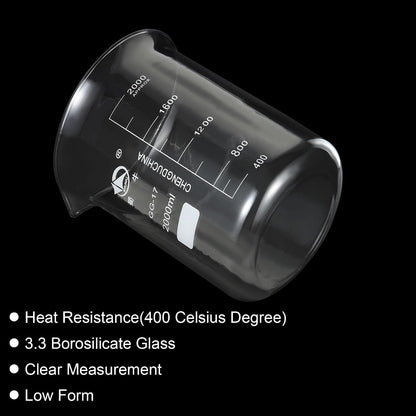 5ml Low Form Glass Beaker, 3.3 Borosilicate Glass Graduated Printed Scale Measuring Cups with Spout for Kitchen Lab Liquids Transit Boiling
