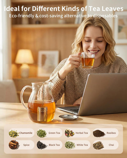Tea Infusers, Extra Fine Mesh Tea Strainers for Loose Tea, Updated Slim Threaded Lid & 304 Stainless Steel, Filter Bags Diffusers, Loose Leaf Tea Steeper for Brew Tea Spices & Seasonings