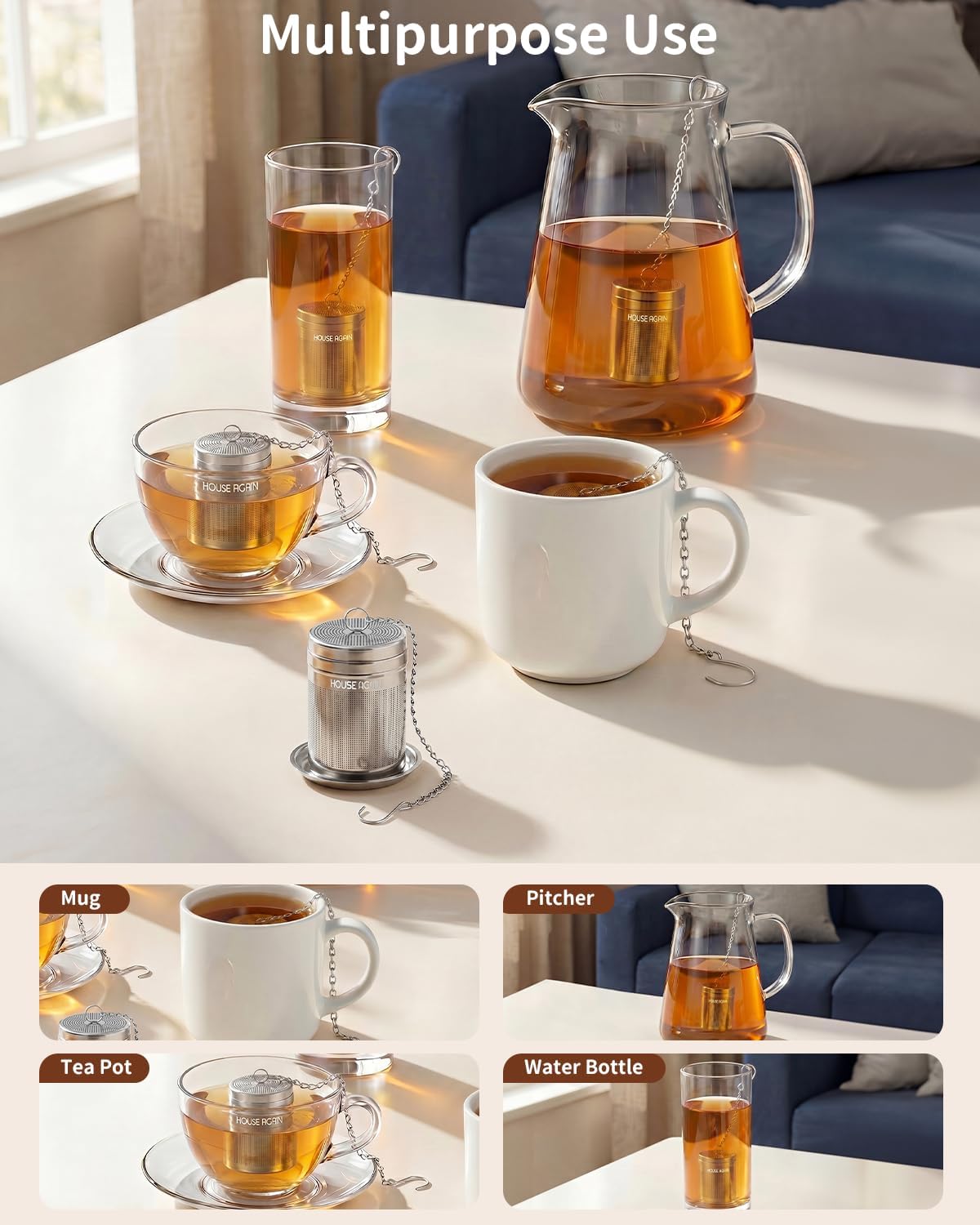 Tea Infusers, Extra Fine Mesh Tea Strainers for Loose Tea, Updated Slim Threaded Lid & 304 Stainless Steel, Filter Bags Diffusers, Loose Leaf Tea Steeper for Brew Tea Spices & Seasonings