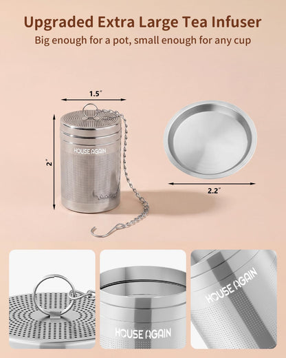 Tea Infusers, Extra Fine Mesh Tea Strainers for Loose Tea, Updated Slim Threaded Lid & 304 Stainless Steel, Filter Bags Diffusers, Loose Leaf Tea Steeper for Brew Tea Spices & Seasonings