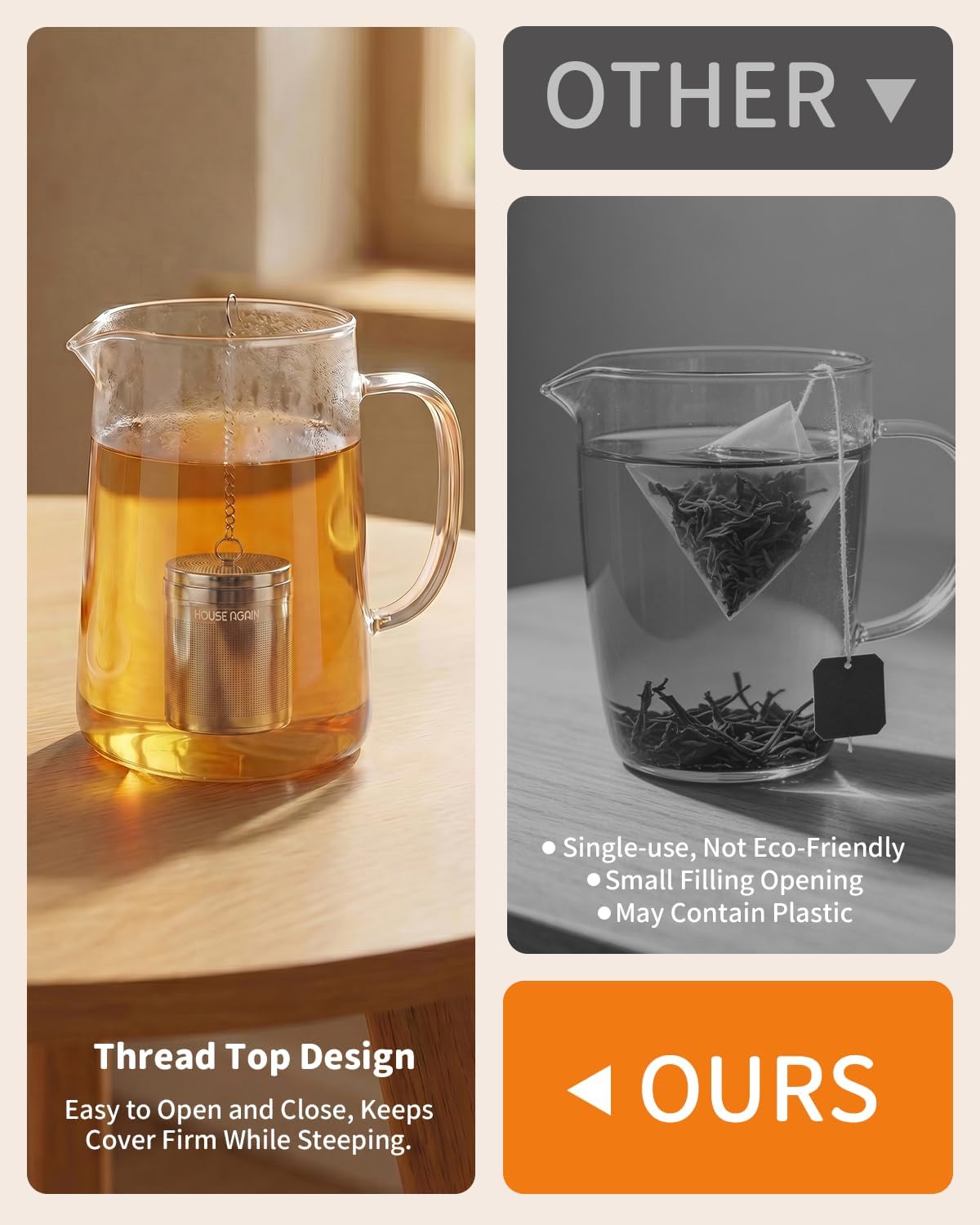 Tea Infusers, Extra Fine Mesh Tea Strainers for Loose Tea, Updated Slim Threaded Lid & 304 Stainless Steel, Filter Bags Diffusers, Loose Leaf Tea Steeper for Brew Tea Spices & Seasonings