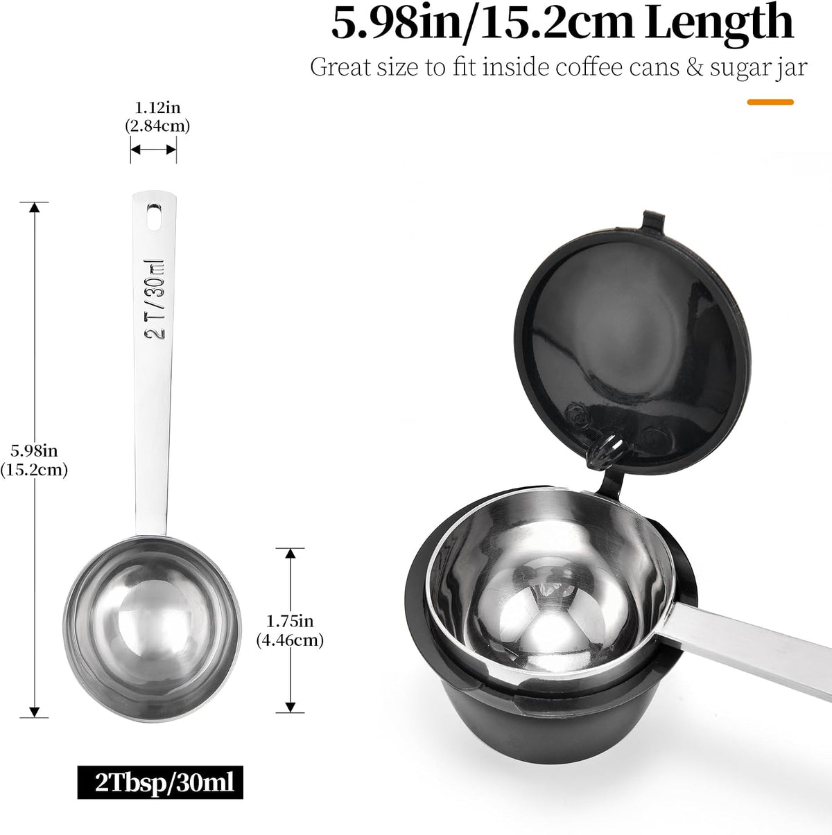 5.98in Long Handle Coffee Scoop for Ground Coffee, 2Tbsp/30ml