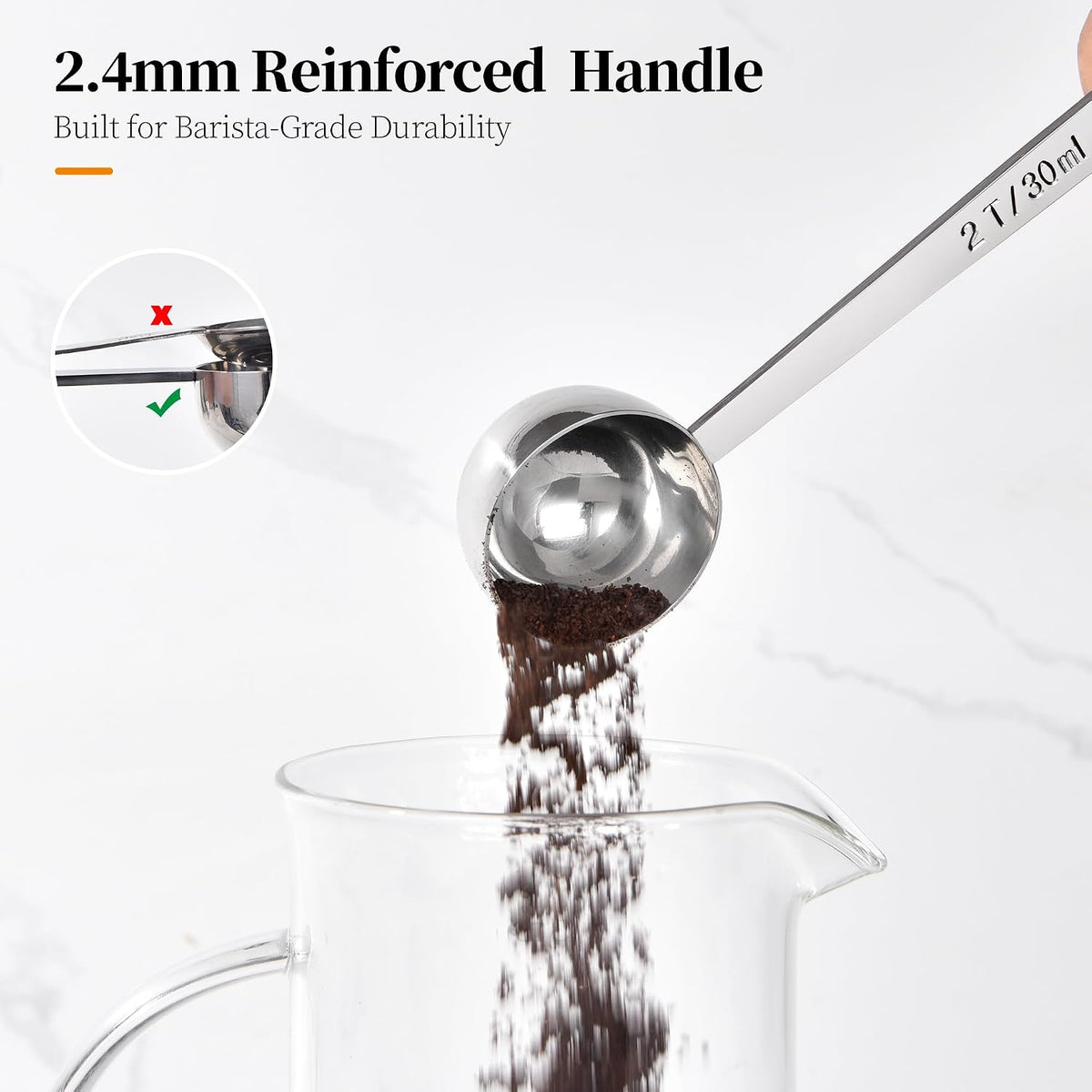 5.98in Long Handle Coffee Scoop for Ground Coffee, 2Tbsp/30ml