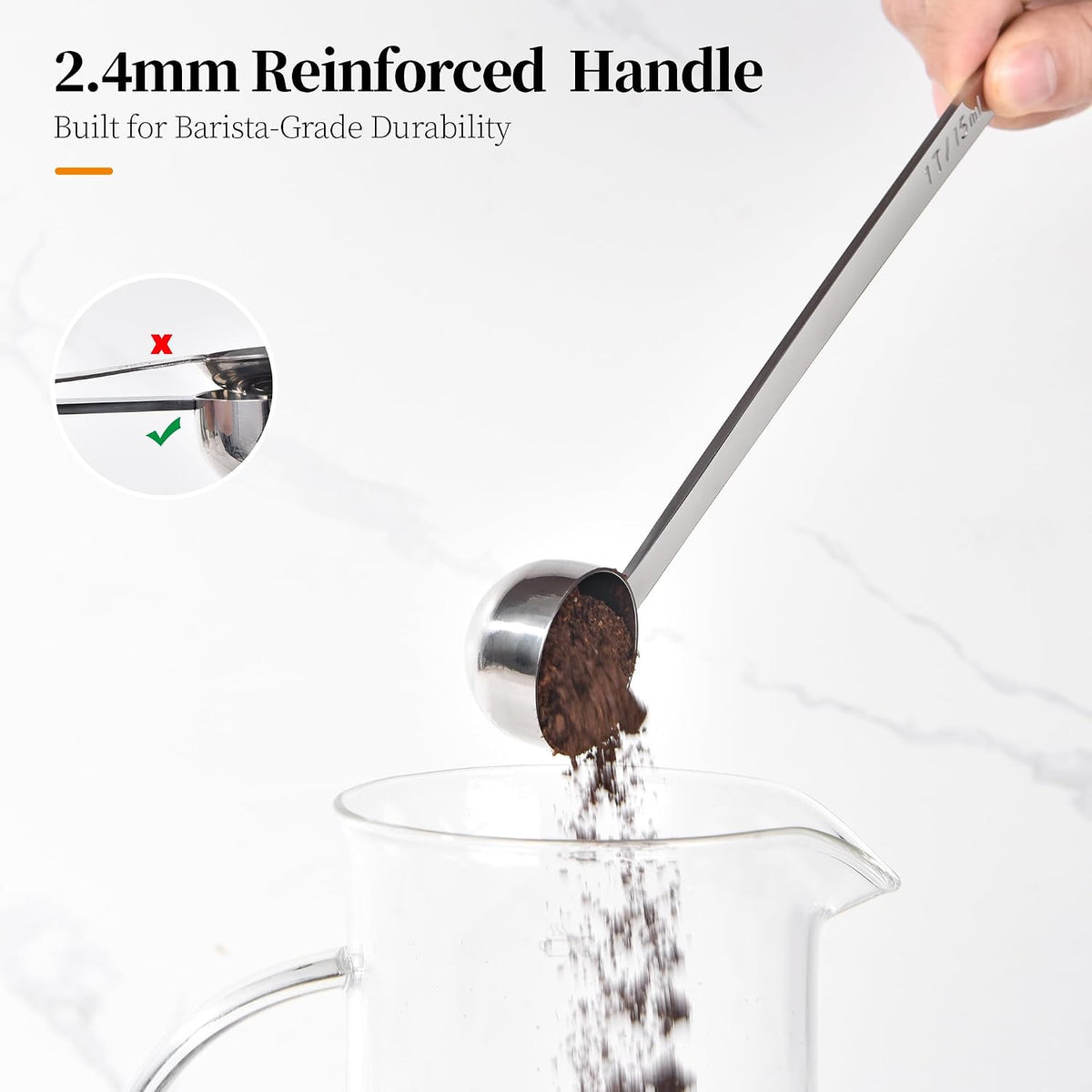 5.98in Long Handle Coffee Scoop for Ground Coffee, 2Tbsp/30ml
