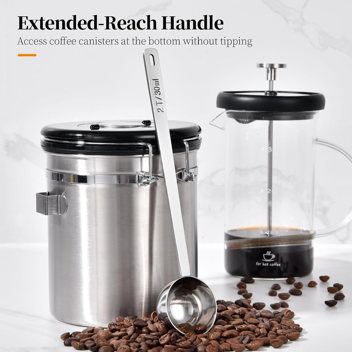 5.98in Long Handle Coffee Scoop for Ground Coffee, 2Tbsp/30ml