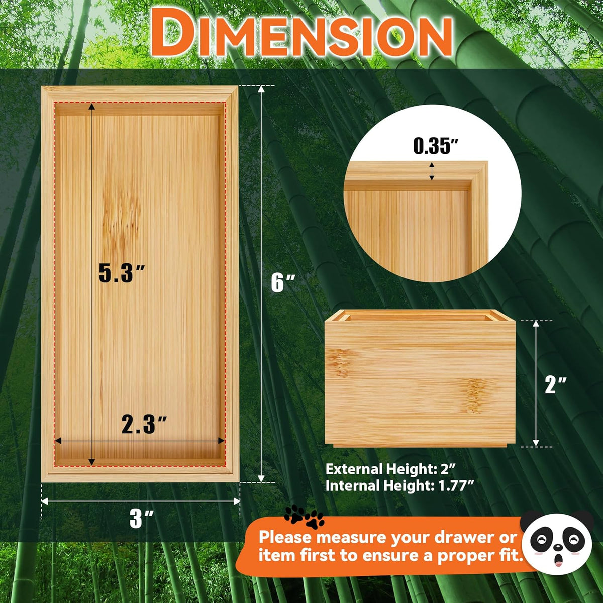 Bamboo Drawer Organizer, Narrow Stackable Cutlery Tray for Kitchen, 2 Pcs Silverware & Utensil Box, 12" x 3" x 2" (Outer), 11.3" x 2.3" x 1.77" (Inner)