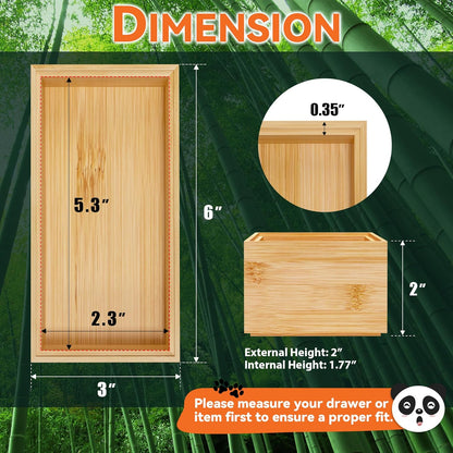 Bamboo Drawer Organizer, Narrow Stackable Cutlery Tray for Kitchen, 2 Pcs Silverware & Utensil Box, 12" x 3" x 2" (Outer), 11.3" x 2.3" x 1.77" (Inner)