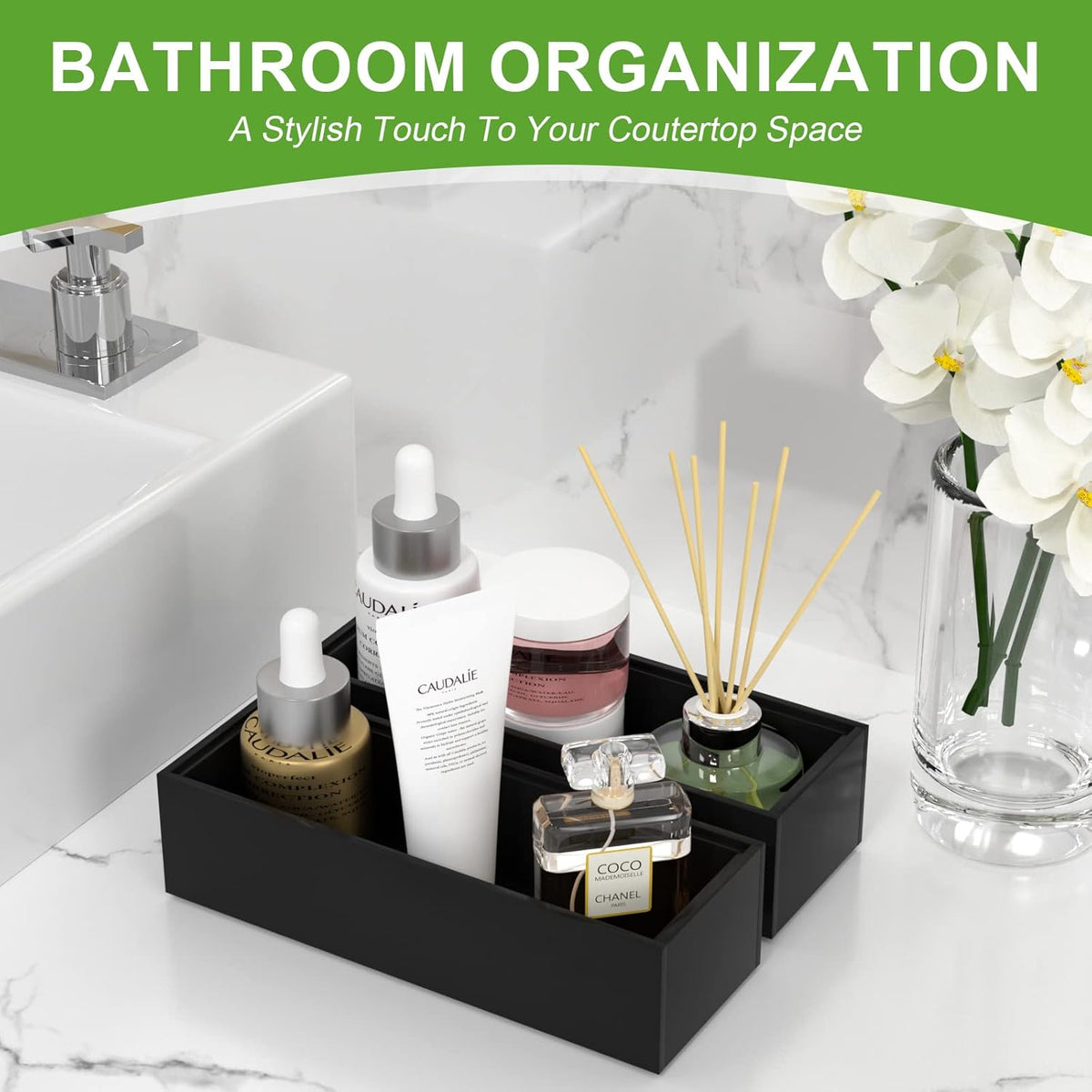 Bamboo Drawer Organizer, Narrow Stackable Cutlery Tray for Kitchen, 2 Pcs Silverware & Utensil Box, 12" x 3" x 2" (Outer), 11.3" x 2.3" x 1.77" (Inner)
