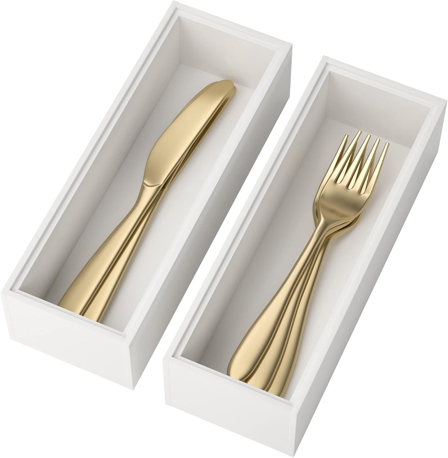 Bamboo Drawer Organizer, Narrow Stackable Cutlery Tray for Kitchen, 2 Pcs Silverware & Utensil Box, 12" x 3" x 2" (Outer), 11.3" x 2.3" x 1.77" (Inner)