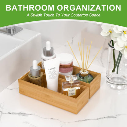 Bamboo Drawer Organizer, Narrow Stackable Cutlery Tray for Kitchen, 2 Pcs Silverware & Utensil Box, 12" x 3" x 2" (Outer), 11.3" x 2.3" x 1.77" (Inner)