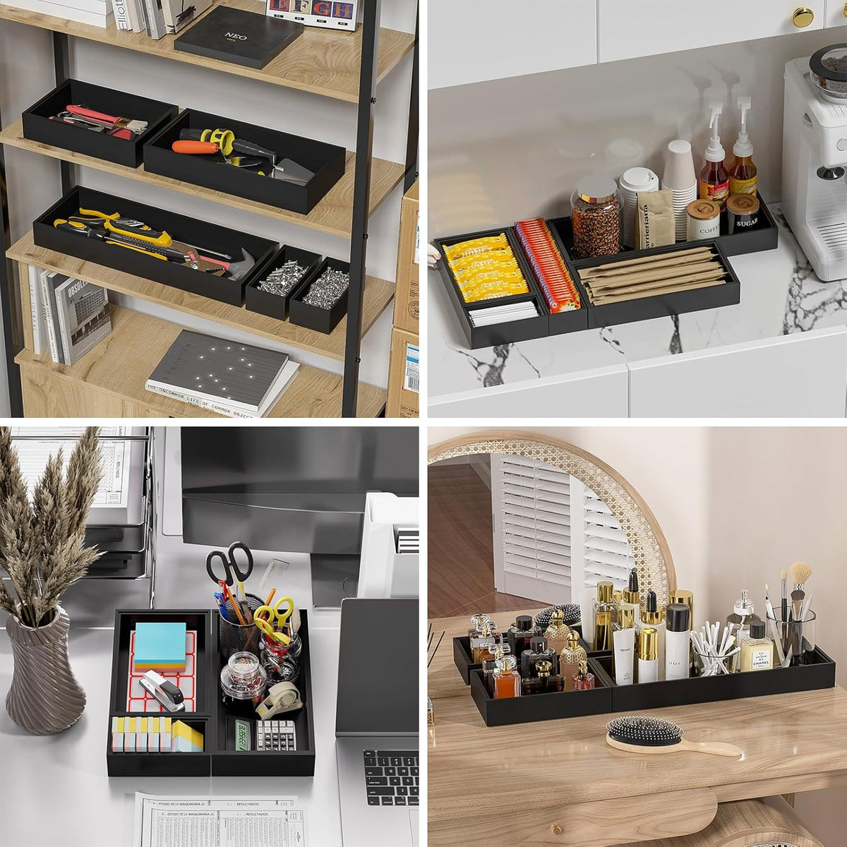 Bamboo Drawer Organizer, Narrow Stackable Cutlery Tray for Kitchen, 2 Pcs Silverware & Utensil Box, 12" x 3" x 2" (Outer), 11.3" x 2.3" x 1.77" (Inner)